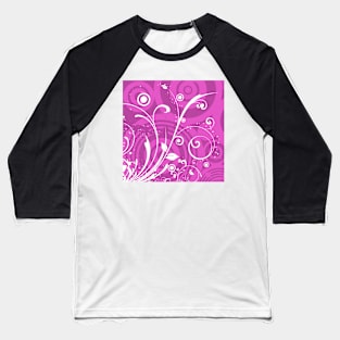 White Pink Floral Art Baseball T-Shirt